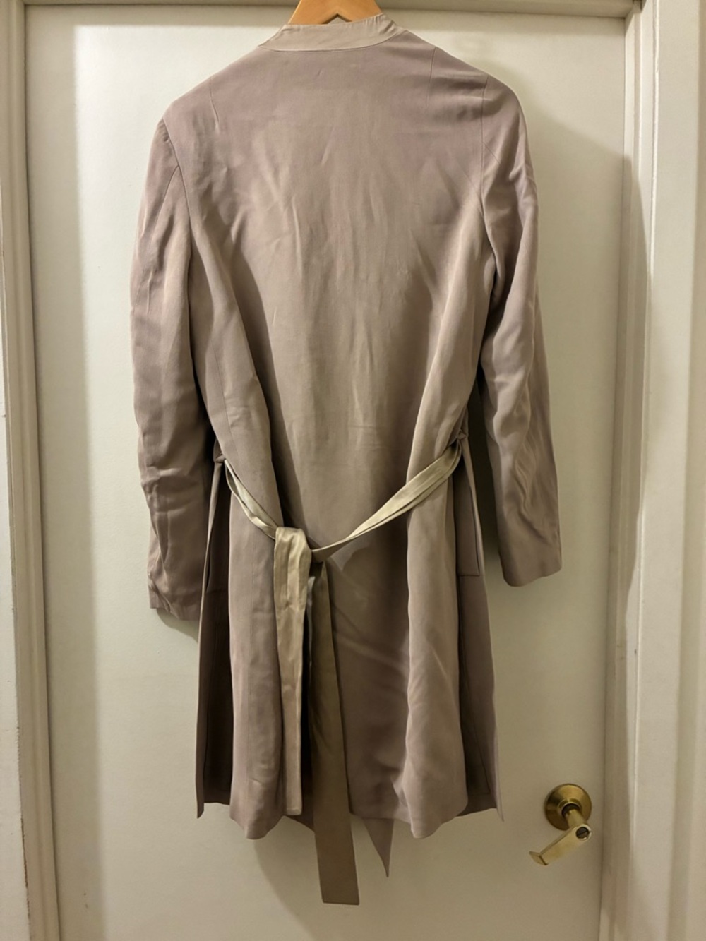 NWT AllSaints Iza Light Sand Drape Front Trench Coat - Women's Size 8 - Picture 9 of 13